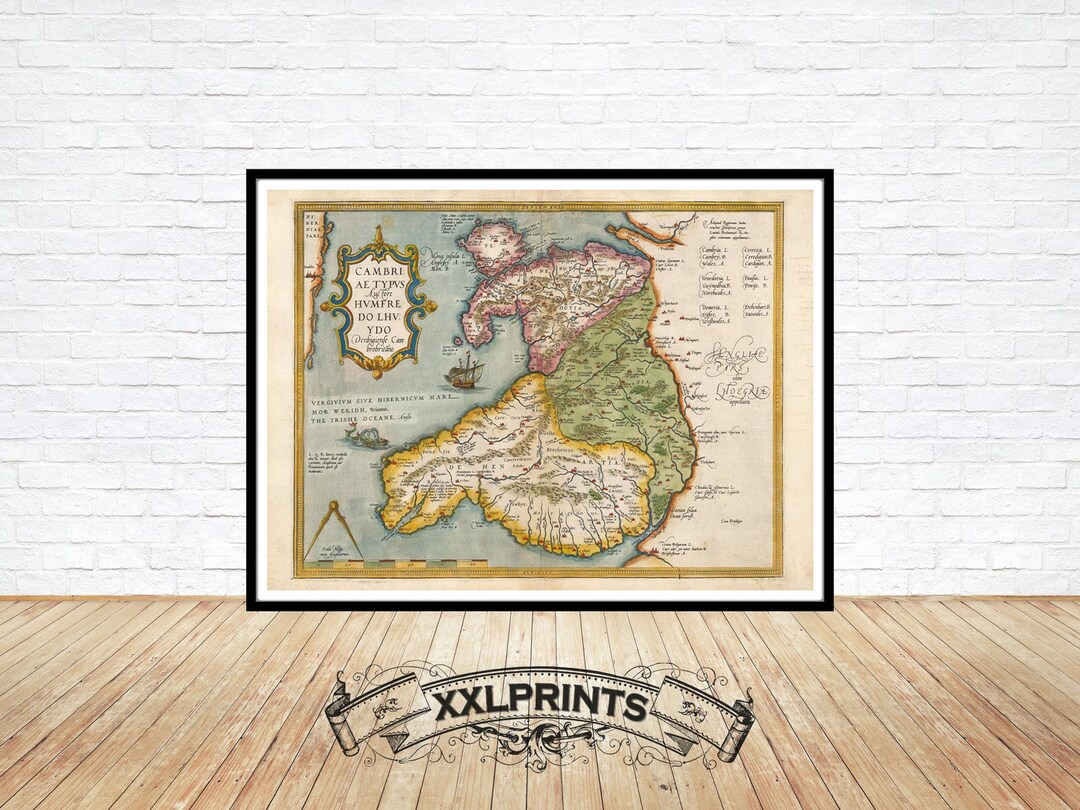 Ancient Map of Wales, Cambria, 1603, Extremely Rare, Fine Reproduction ...