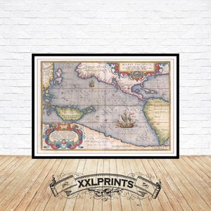 Mapa antiguo del océano Pacífico, 1603, muy raro, mapa antiguo, buena reproducción, mapa grande, impresión de bellas artes, impresión de mapa de gran tamaño