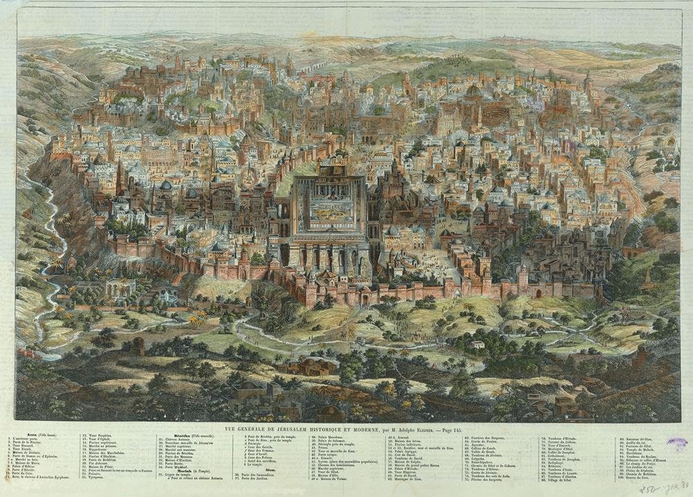 Antique Map of Jerusalem 19th Century Huge Birds Eye View | Etsy