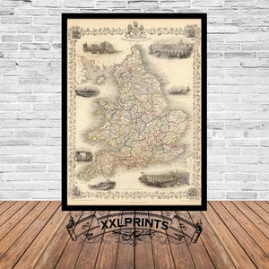 Old map of England and Wales, 1851, antique map, fine reproduction, large map, fine art print, antique decor, oversize map print