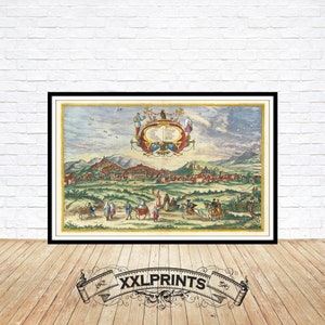 Carte ancienne de Grenade, 1563, carte très rare, vue aérienne, belle reproduction, grande carte, impression d'art, décor antique, impression de carte surdimensionnée