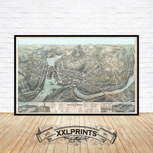 Alte Landkarte von Norwich, Conneticut aus der Vogelperspektive, 1876, feine Reproduktion, große Karte, Fine Art Druck, Übergröße Landkarte