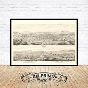 Los Angeles, Santa Monica, Wilmington, 1877 aus der Vogelperspektive, feine Reproduktion, Fine Art Druck, Oversize-Druck
