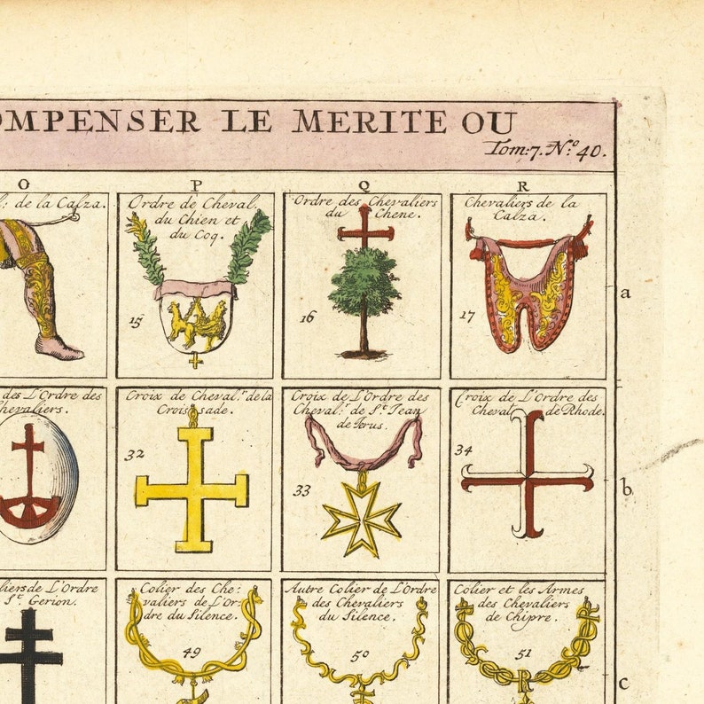 fine reproduction antique decor rare antique large fine art print oversize print Medallions and Military Orders of Europe 1720