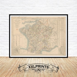 Antigo mapa gastronômico, rodoviário e administrativo da França, 1830, antigo, extremamente raro, reprodução fina, mapa grande, impressão de belas artes, impressão em tamanho grande