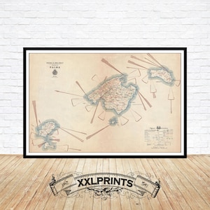 Old map of Balearic Islands, Majorca, Minorca, And Ibiza, 1935, antique, rare map, fine reproduction, antique decor, oversize map print