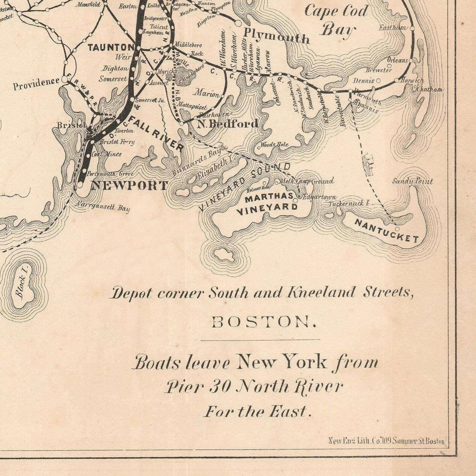 Old Railroad Map of Massachusetts and Rhode Island 1867 Etsy