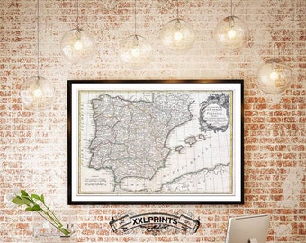 Antique Map of Spain & Portugal, 1775: Fine Art Print