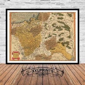Mapa de Polonia de 1584: Impresión artística antigua, decoración antigua