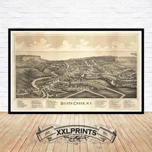 Vintage Vogelansicht von Silver Creek, N.Y, 1892, feine Reproduktion, große Karte, Fine Art Druck, Überformat-Karte