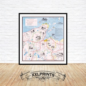 Old pictorial map of Ashland, Wisconsin, 1955, fine reproduction, large map, fine art print, oversize map print
