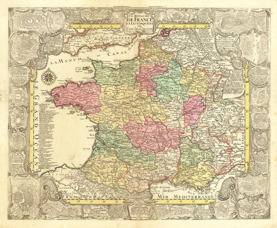 Antique France Map Print: 1760 Fine Art Reproduction - Etsy
