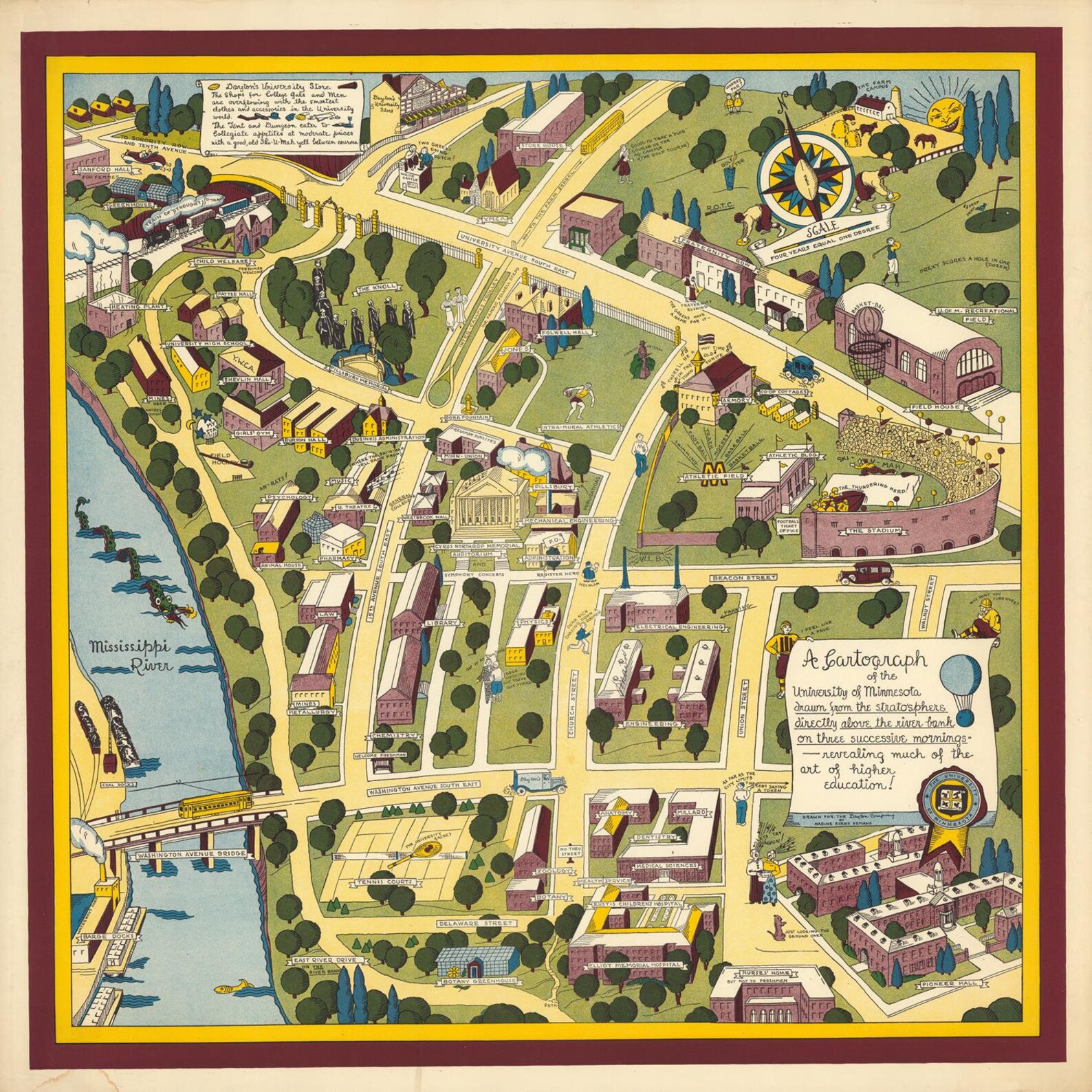 Old Pictorial Map of the University of Minnesota 1940 Fine Etsy