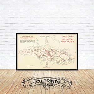 Mapa antigo de St Thomas, Ilhas Virgens, 1960, reprodução fina, mapa grande, impressão de belas artes, impressão de mapa em tamanho grande