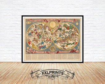 Celestial Globe Planisphere Print: Rare Ancient Map Reproduction