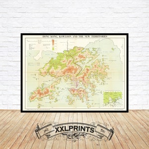 Hong Kong & Kowloon Vintage Map Print: 1963 Fine Art Reproduktion