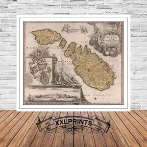 Mapa antiguo de Malta, isla de Gozo, 1788, mapa raro, mapa antiguo, reproducción fina, mapa grande, impresión de bellas artes, decoración antigua, impresión de mapa de gran tamaño