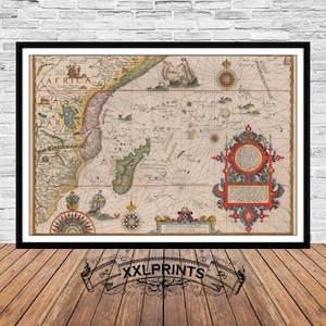 Ancient map of East Africa coast,Madagascar,1595,extremely rare map, beautiful,fine reproduction,large map,fine art print,oversize map print