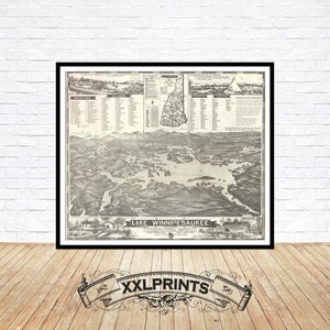 Alte Vogelperspektive auf den Lake Winnipesaukee, New Hampshire, 1940, feine Reproduktion, große Karte, Fine Art Druck, Überformat-Kartendruck