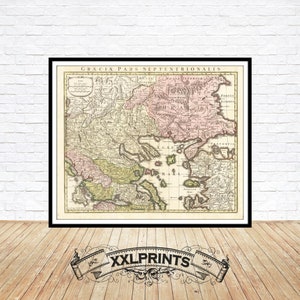 1780 Karte von Nordgriechenland, inklusive römische Straßen und Städte, alte Karte, seltene feine Reproduktion, große Karte, Fine Art Print, Kunstdruck