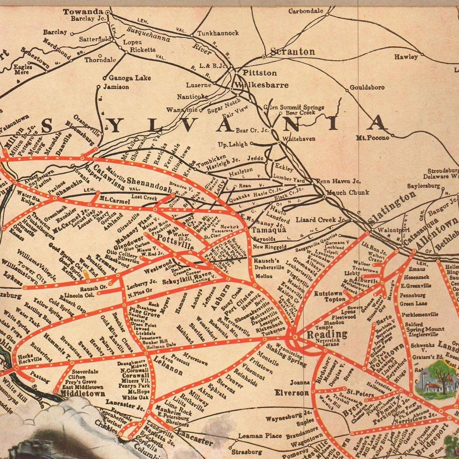 Old Railroad Map of New Jersey and Pennsylvania 1925 Fine Etsy