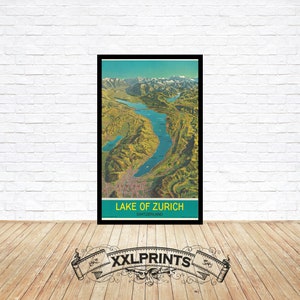 Alte Vogelperspektive auf Zürich und Zürichsee, Schweiz, 1939, feine Reproduktion, grosse Landkarte, Fine Art Druck, Überformat-Karte