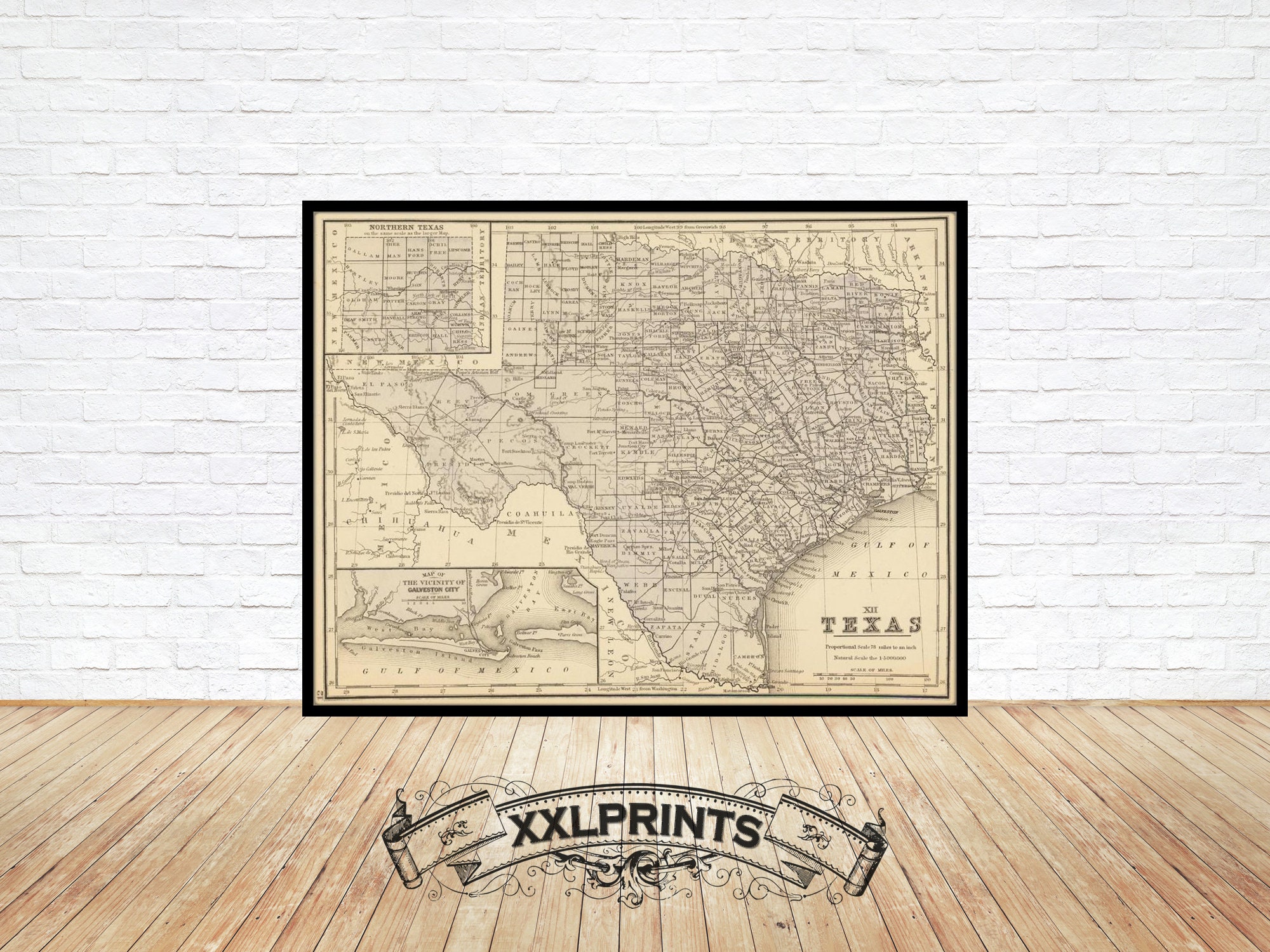 Old Map of Texas 1870 Fine Reproduction Large Map Fine