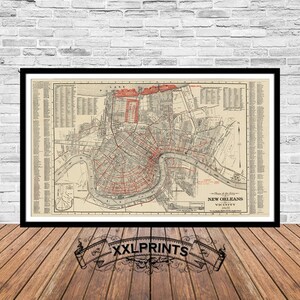 Alte Karte von New Orleans, Louisiana, 1925, Stadtplan, seltene Karte, feine Reproduktion, antike Dekoration, große Karte, Fine Art Print