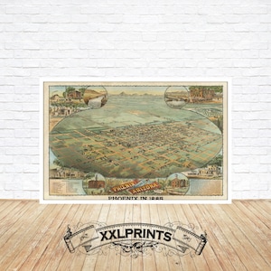 Alte Vogelaugenansicht von Phoenix, 1885, seltene antike Landkarte, feine Reproduktion, große Karte, Fine Art Druck, antike Dekoration, Oversize-Kartendruck