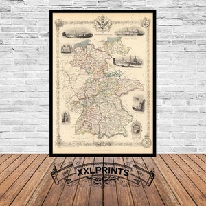 Old map of Germany, 1851, antique map, fine reproduction, large map, fine art print, antique decor, oversize map print