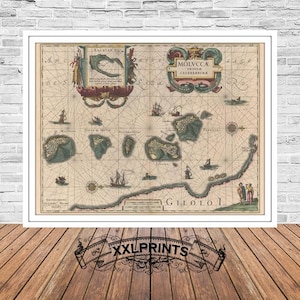 Ancient map of Maluku Islands, 1640, rare map, fine reproduction, large map, fine art print, antique decor, oversize map print