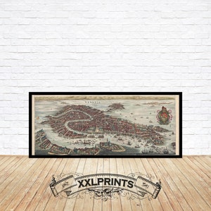 Antike Vogelschau von Venedig, Italien, 1642, extrem seltene, feine Reproduktion, große Karte, Fine Art Druck, Übergröße Landkarte