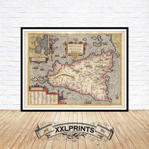 Antike Landkarte von Sizilien, Italien, 1624, extrem seltene Karte, Feine Reproduktion, antike Karte, Fine Art Print, antikes Dekor, Kunstdruck
