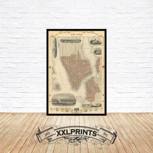 1851 New York City Map Print: Antique Oversize Fine Art Reproduction