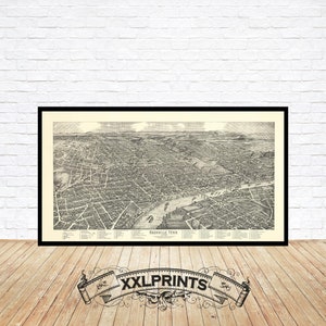 Alte Vogelperspektive auf Nashville, 1880, feine Reproduktion, große Karte, Fine Art Druck, Übergröße Landkarte