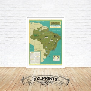 19th Century Pictorial Map of Brazil: Vintage Office Decor