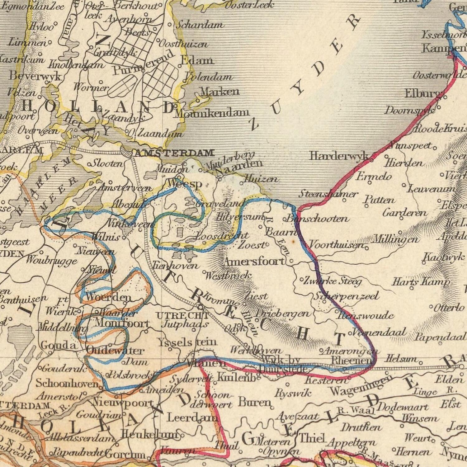 Old Map of Holland 1851 Netherlands Map Antique Map Fine Etsy