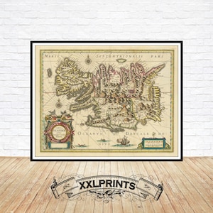 Carte ancienne d'Islande, 1690, carte très rare, belle reproduction fine, grande carte, impression d'art, décor antique, impression de carte surdimensionnée