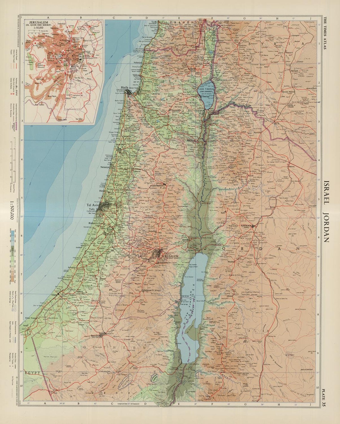 Old Map of Israel Jordan 1959 Fine Reproduction Large Map | Etsy