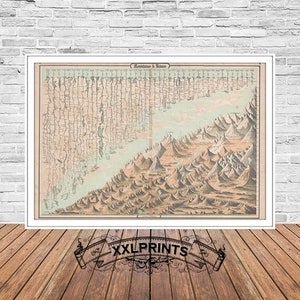 Antique World Map Print: 1860 Mountains & Rivers Fine Art Reproduction