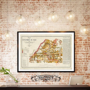 Ancienne carte des catacombes de Paris, 1857, belle reproduction, grande carte, impression d'art, impression de carte surdimensionnée