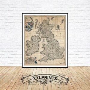Ancienne carte de l'Angleterre, Écosse, Irlande, 1690, ancienne carte des îles britanniques, très rare, belle reproduction, grande carte, impression d'art, impression surdimensionnée