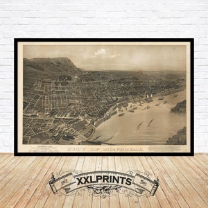 Ancienne vue en perspective de Montréal, 1888, belle reproduction, grande carte, impression d'art, impression de carte surdimensionnée