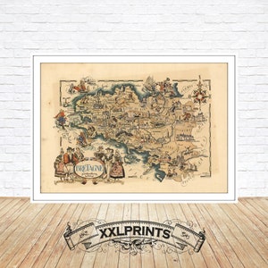 Mapa pictórico antiguo de Bretaña, 1951, provincias de Francia, excelente reproducción, mapa grande, impresión artística, impresión de mapa de gran tamaño