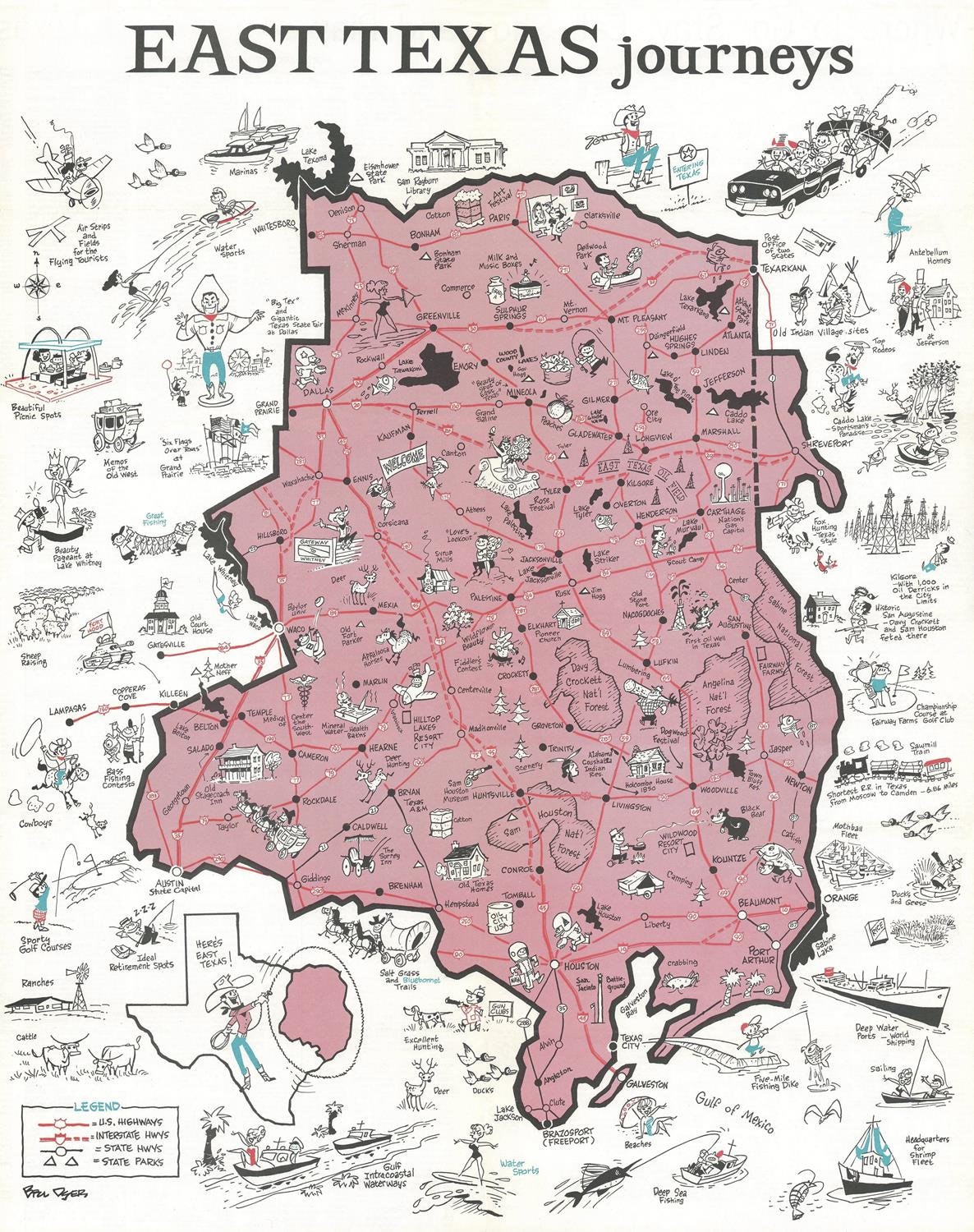 Old Pictorial Map of East Texas 19th Century Fine - Etsy