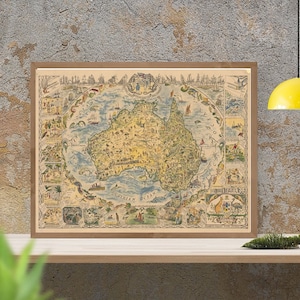 Ancienne carte de l'Australie, 1856, ancienne carte de l'Australie, décoration vintage, impression d'art