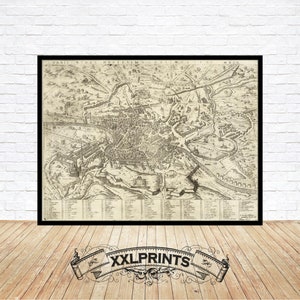 Ancient perspective view of Rome, 1650, very rare, fine reproduction, large map, fine art print, oversize map print