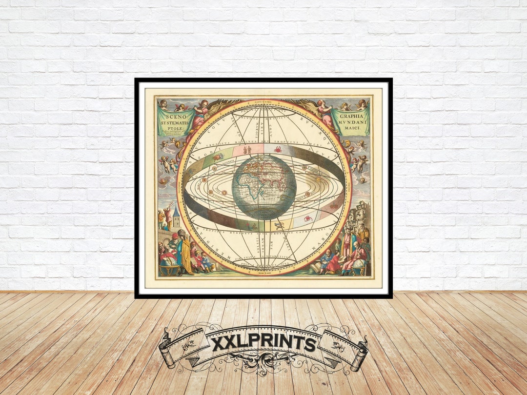 Old Map of Claudius Ptolemys Earth Centered Model of Universe, 1660 ...