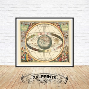 Alte Karte von Claudius Ptolemys, Erdzentriertes Modell des Universums, 1660, seltene Karte, feine Reproduktion, Fine Art Druck, Übergröße Kartendruck