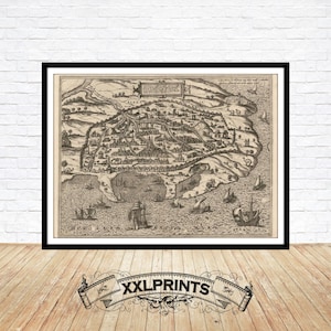 Alte Karte von Alexandria, 1575, aus der Vogelperspektive, seltene, feine Reproduktion, große Landkarte, Fine Art Print, antikes Dekor, Kunstdruck